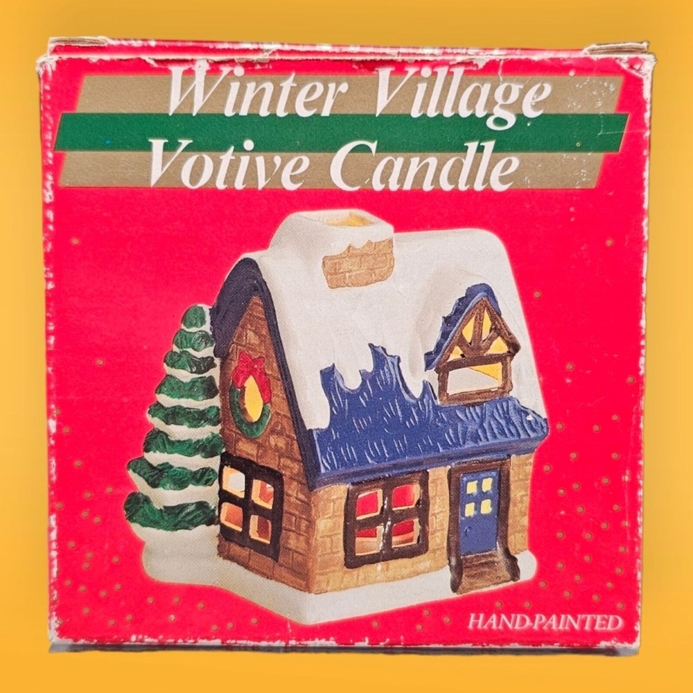 Winter Village Votive Candle Cottage House Vintage In Box
